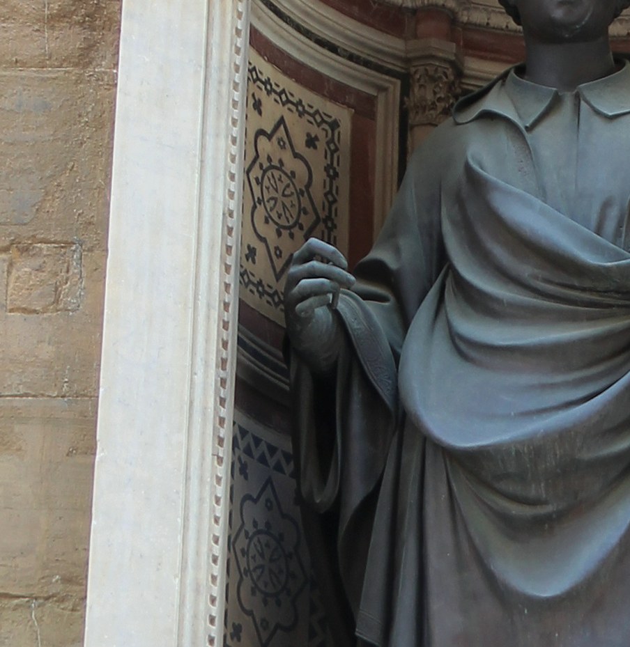 Raised right hand detail from the exterior replica of Ghiberti’s St Stephen